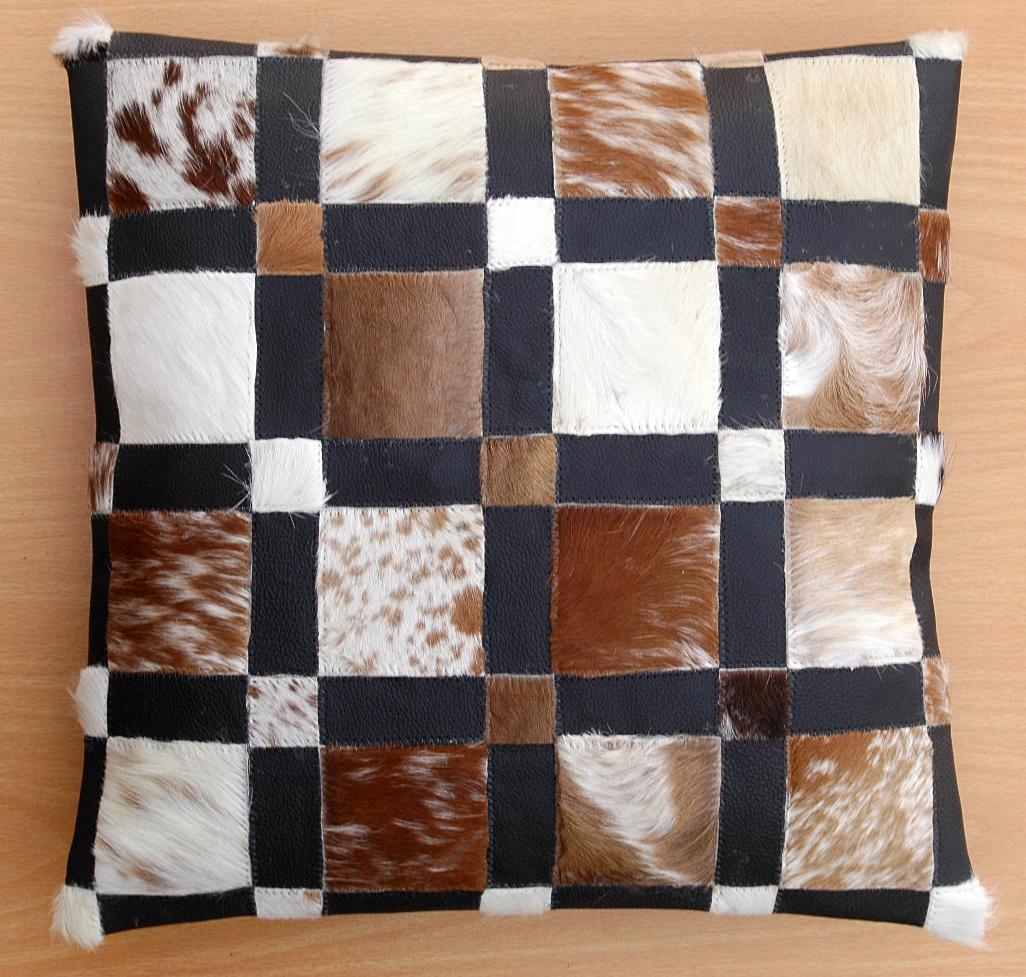 Luxurious Multicolor Patchwork Cowhide Hypoallergenic Cushion Cover with Unique Animal Patterns & Durable Design