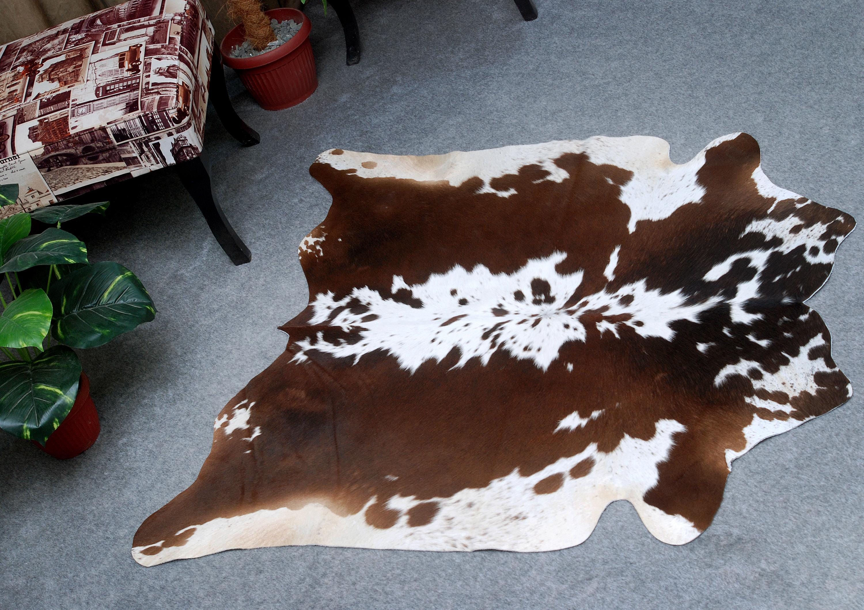 Luxury Medium Cowhide Rug in Dark Brown for Bedroom & Living Room - Hypoallergenic with Non-Slip Backing - Unique Natural Beauty