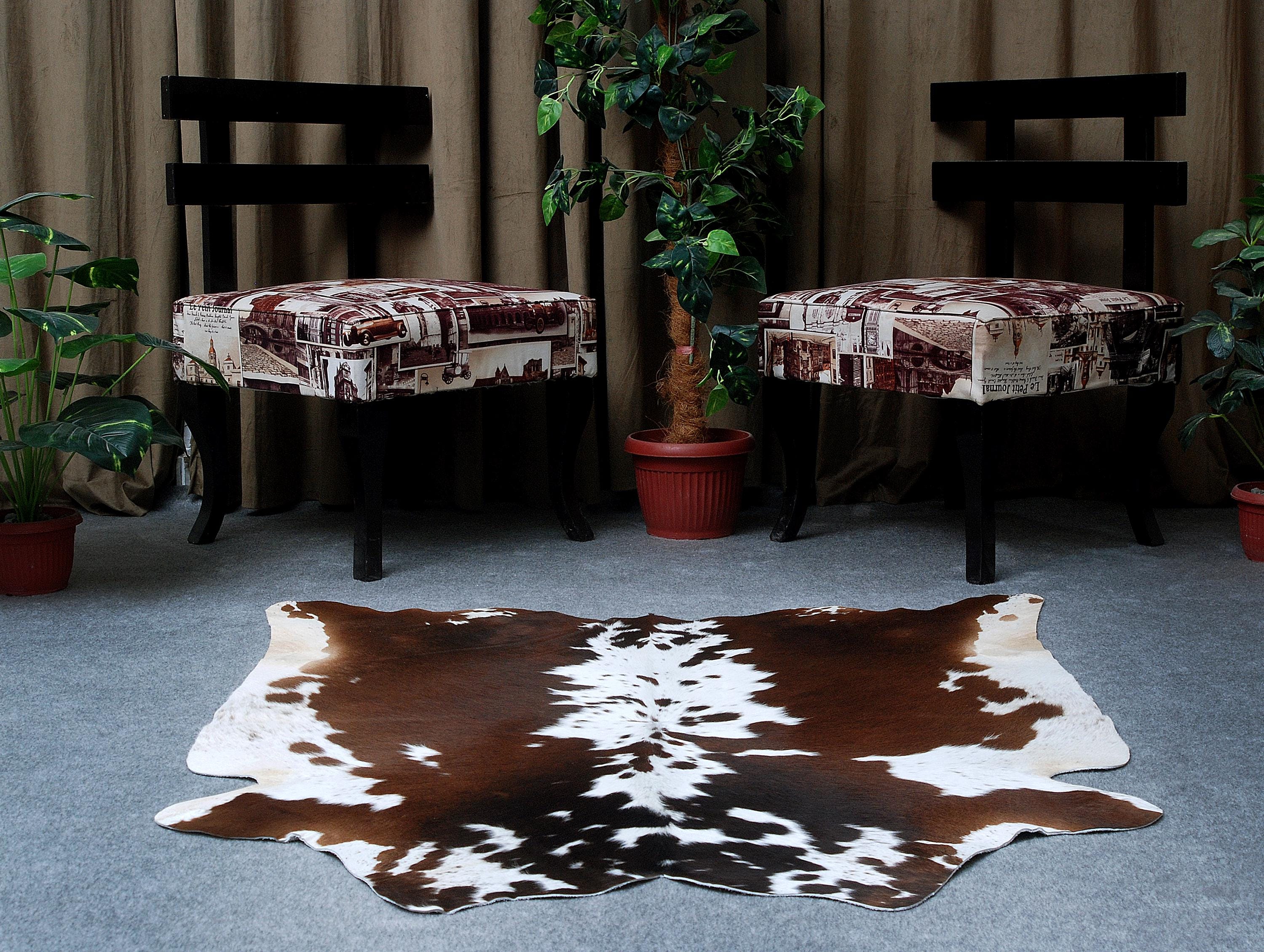 Luxury Medium Cowhide Rug in Dark Brown for Bedroom & Living Room - Hypoallergenic with Non-Slip Backing - Unique Natural Beauty