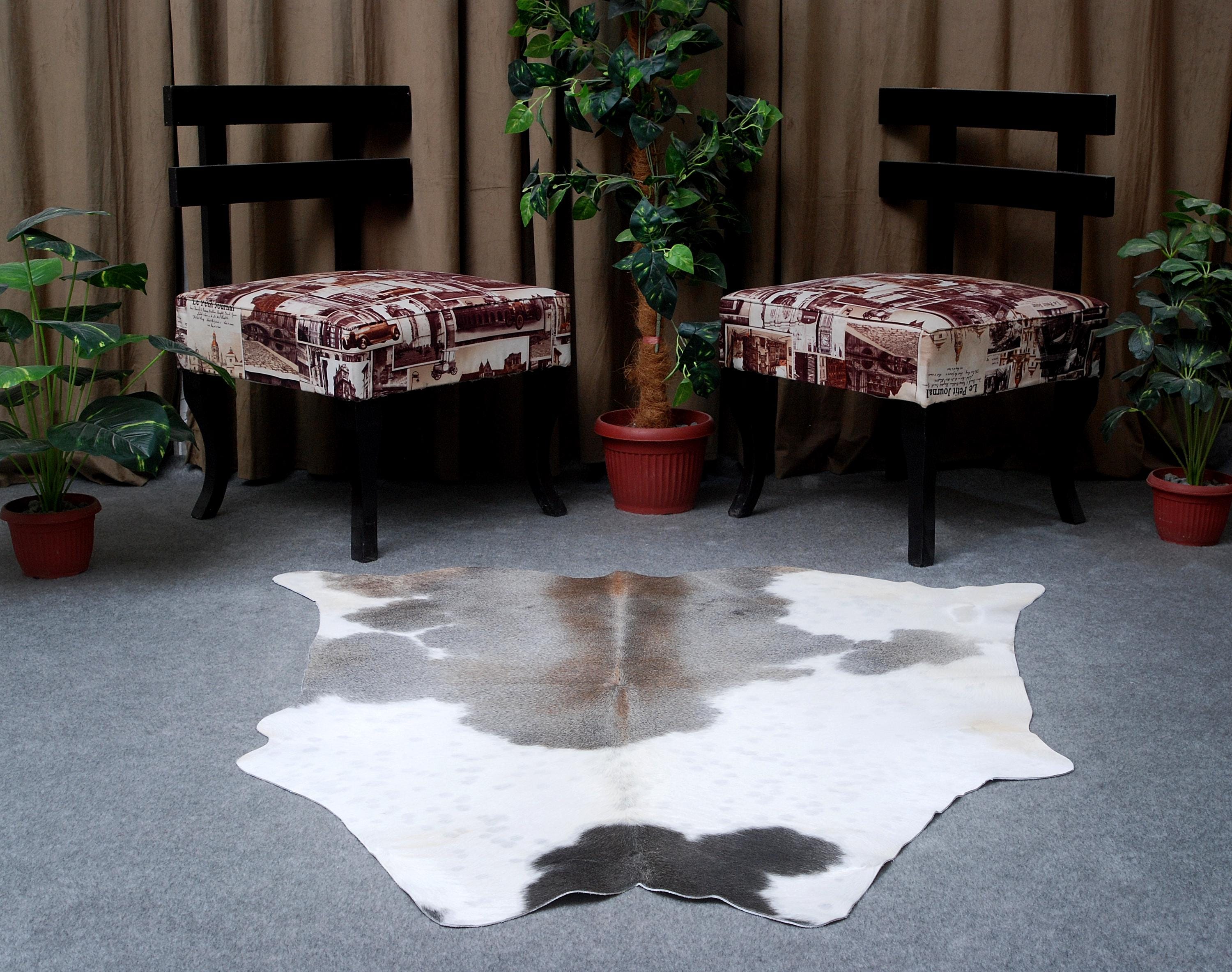 Luxurious Natural Grey & White Cowhide Rug - Hypoallergenic - Durable, Handcrafted with Unique Markings for Home Décor