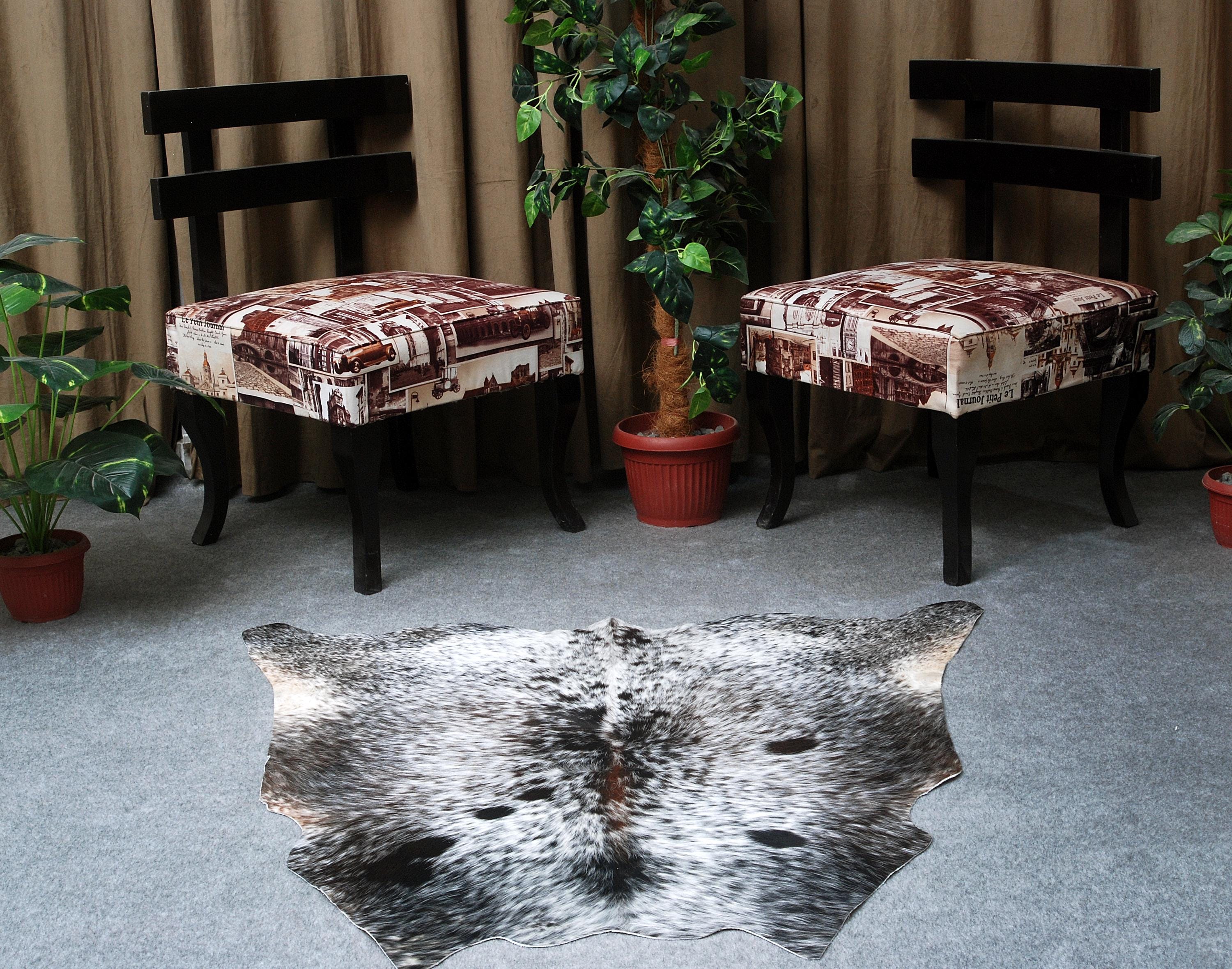 Luxurious Grey & White Cowhide Rug - Hypoallergenic, Non-Slip Backing, Handcrafted Quality, One-of-a-Kind Design with Natural Sheen