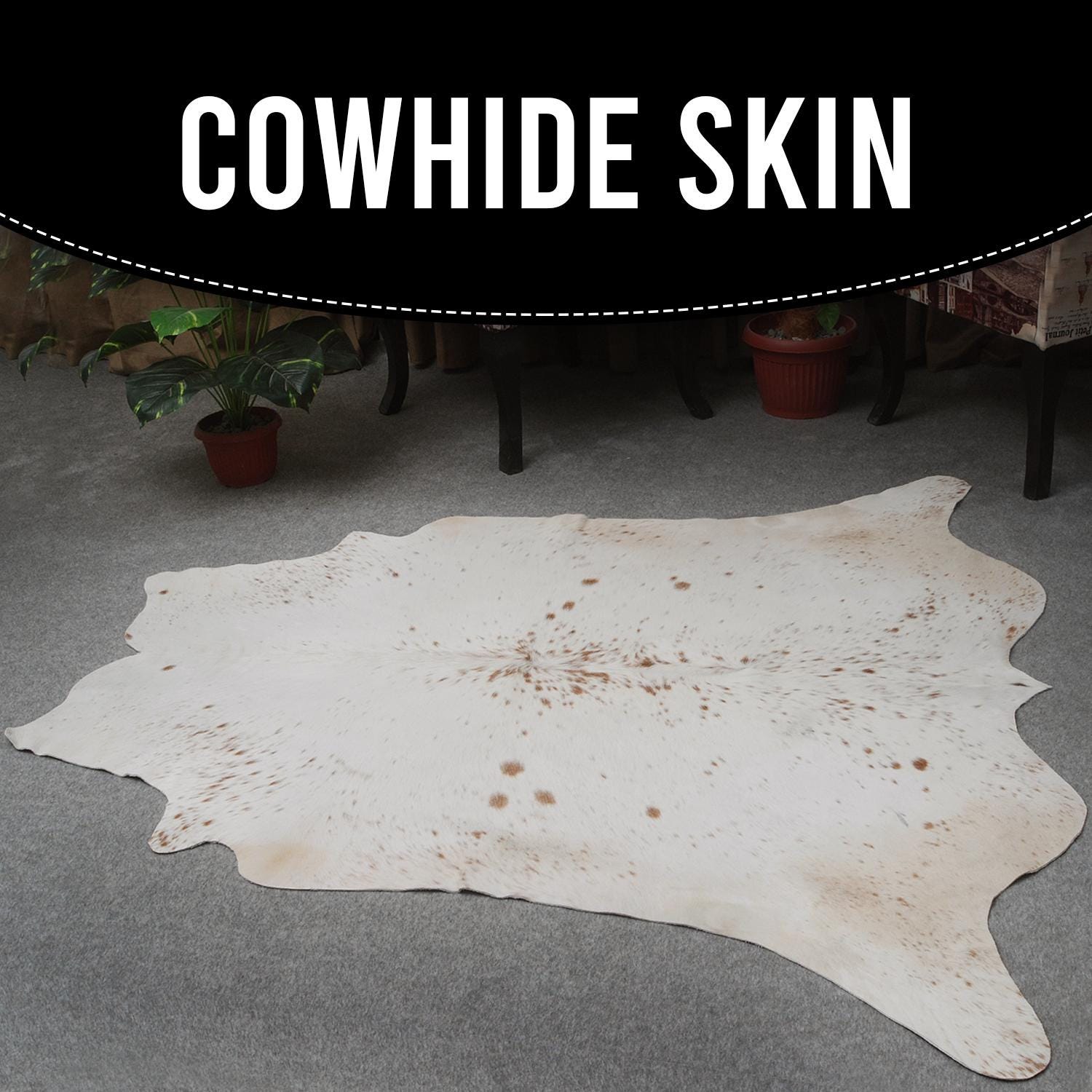 Luxuriously Chic Grey & White Large Cowhide Rug with Spotted Hair - Hypoallergenic - Non-Slippery Suede Back - Unique Natural Beauty