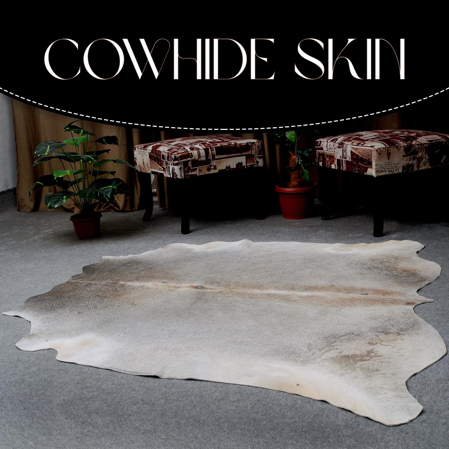 Luxury Grey & White Cowhide Rug - Large Spotted Hair Rug for Bedroom - Living Room - Hypoallergenic, Non-slip Backing, Non-shedding - Free