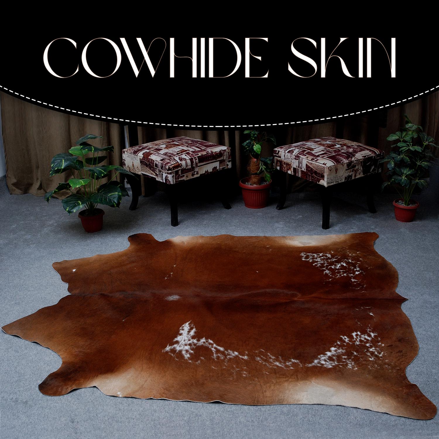 Luxury Brown & White Cowhide Rug for Elegant Home Décor - Hypoallergenic - Non-Slippery Suede Back - Large Size - Free Shipping in UK