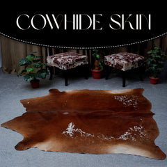 Luxury Brown & White Cowhide Rug for Elegant Home Décor - Hypoallergenic - Non-Slippery Suede Back - Large Size - Free Shipping in UK