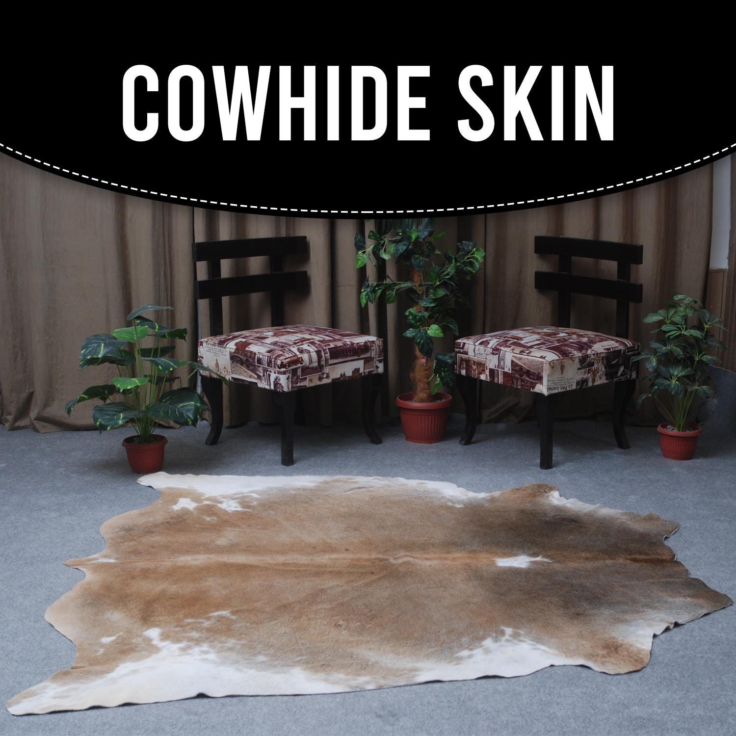 Luxury Natural Cowhide Rug - Hypoallergenic, Non-Slip, Non-Shedding, Brown & White Hair - Large Size for Elegant Home Decor