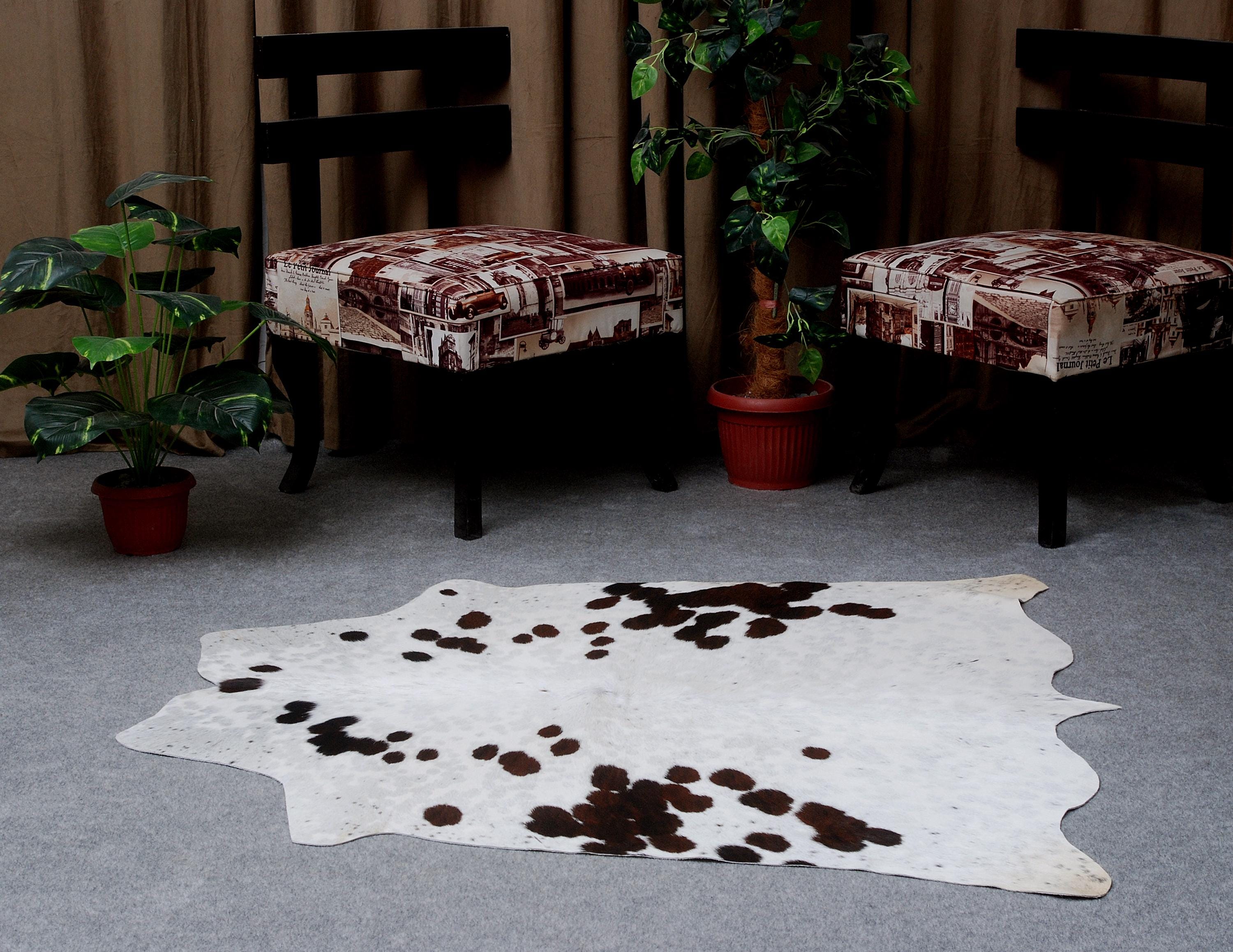 Luxury Brown & White Cowhide Rug | Hypoallergenic - Non-Slip | Large Area Rug for Bedroom - Living Room | Top Quality - Free UK Shipping