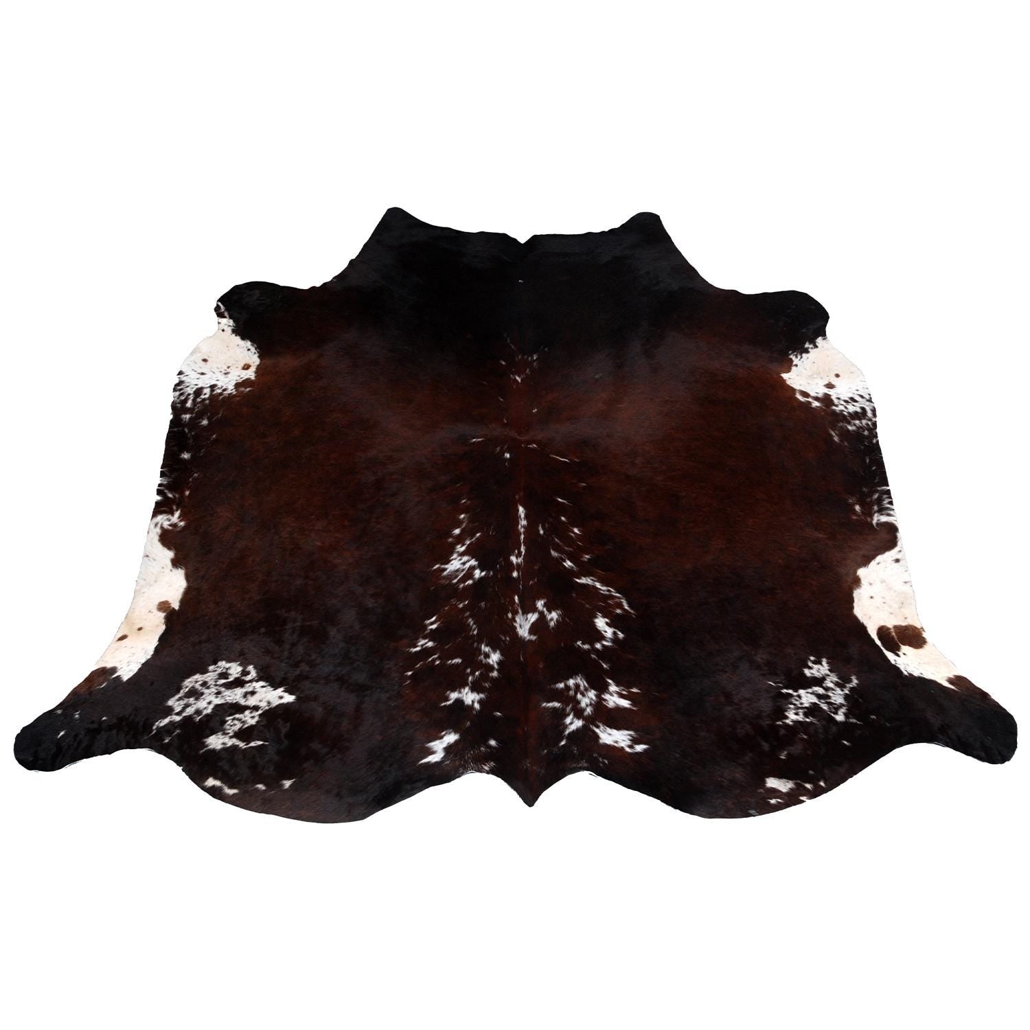 Luxurious Dark Brown & White Brazillian Cowhide Rug - Extra Large, Hypoallergenic, Non Slippery Suede Back, Non Shedding - Hand Selected