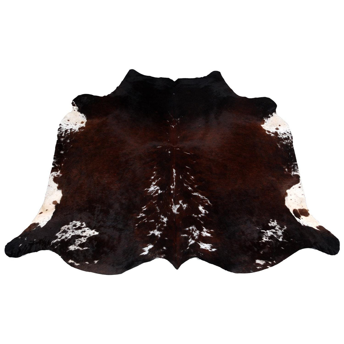 Luxurious Dark Brown & White Brazillian Cowhide Rug - Extra Large, Hypoallergenic, Non Slippery Suede Back, Non Shedding - Hand Selected