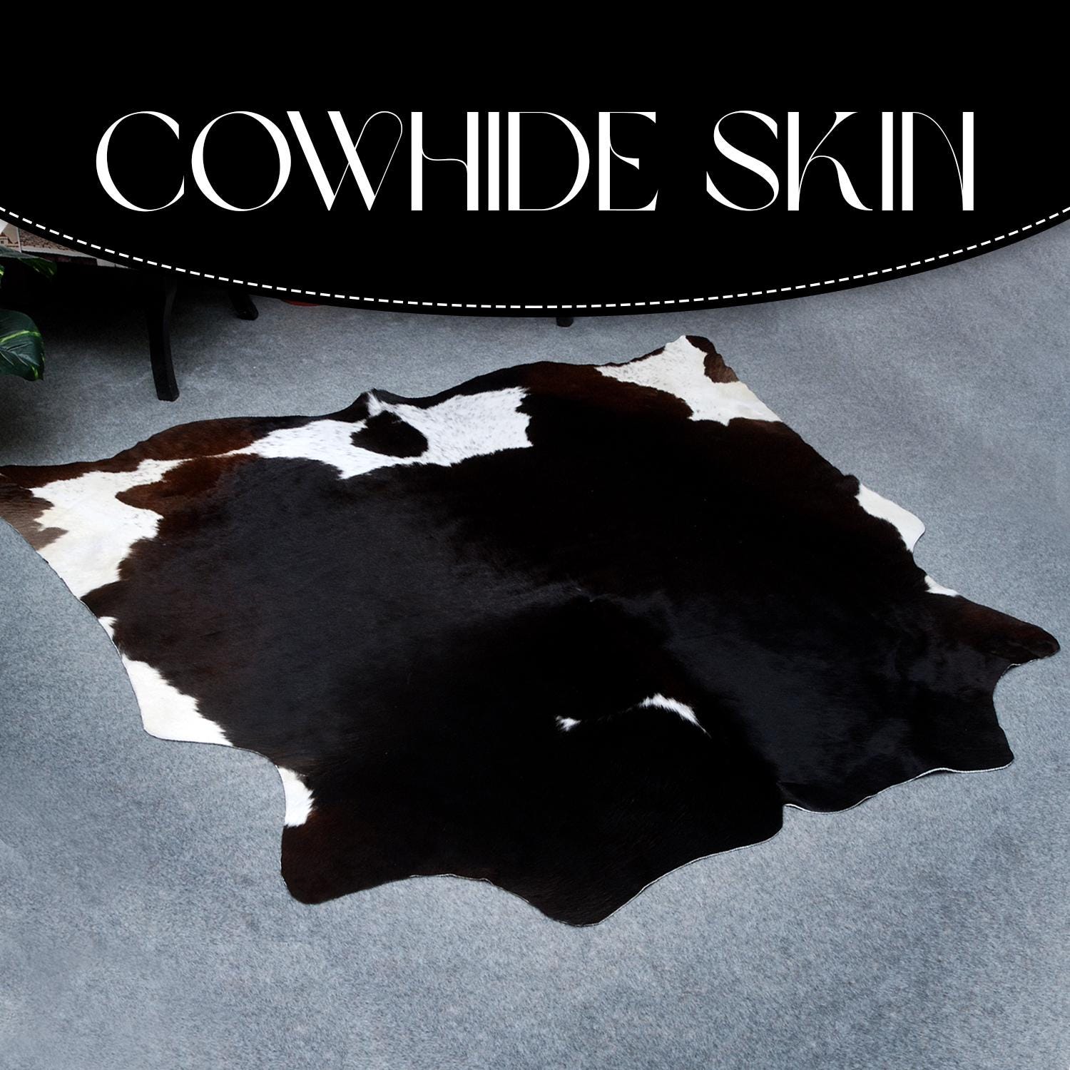 Premium Dark Brown & White Cowhide Rug, Extra Large, Hypoallergenic, Non Slip Back, Hand selected from Brazilian Hides