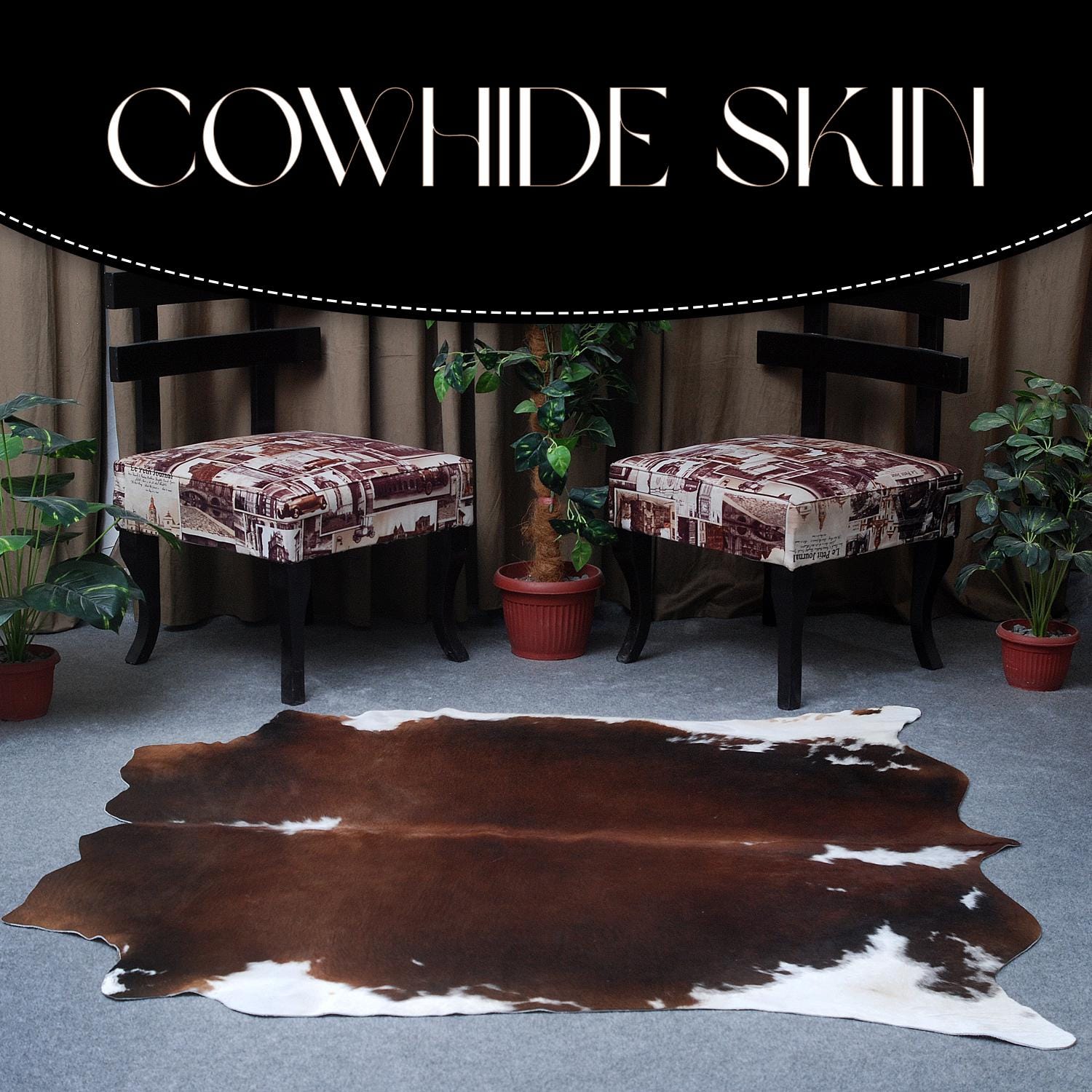 Luxurious Dark Brown & White Cowhide Rug - Extra Large Brazilian Hide for Cozy Home Decor