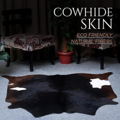 Luxurious Dark Brown & White Cowhide Rug | Hypoallergenic Animal Pattern Carpet | Large Size for Lounge | Non-Slip Suede Back | Non-Shedding