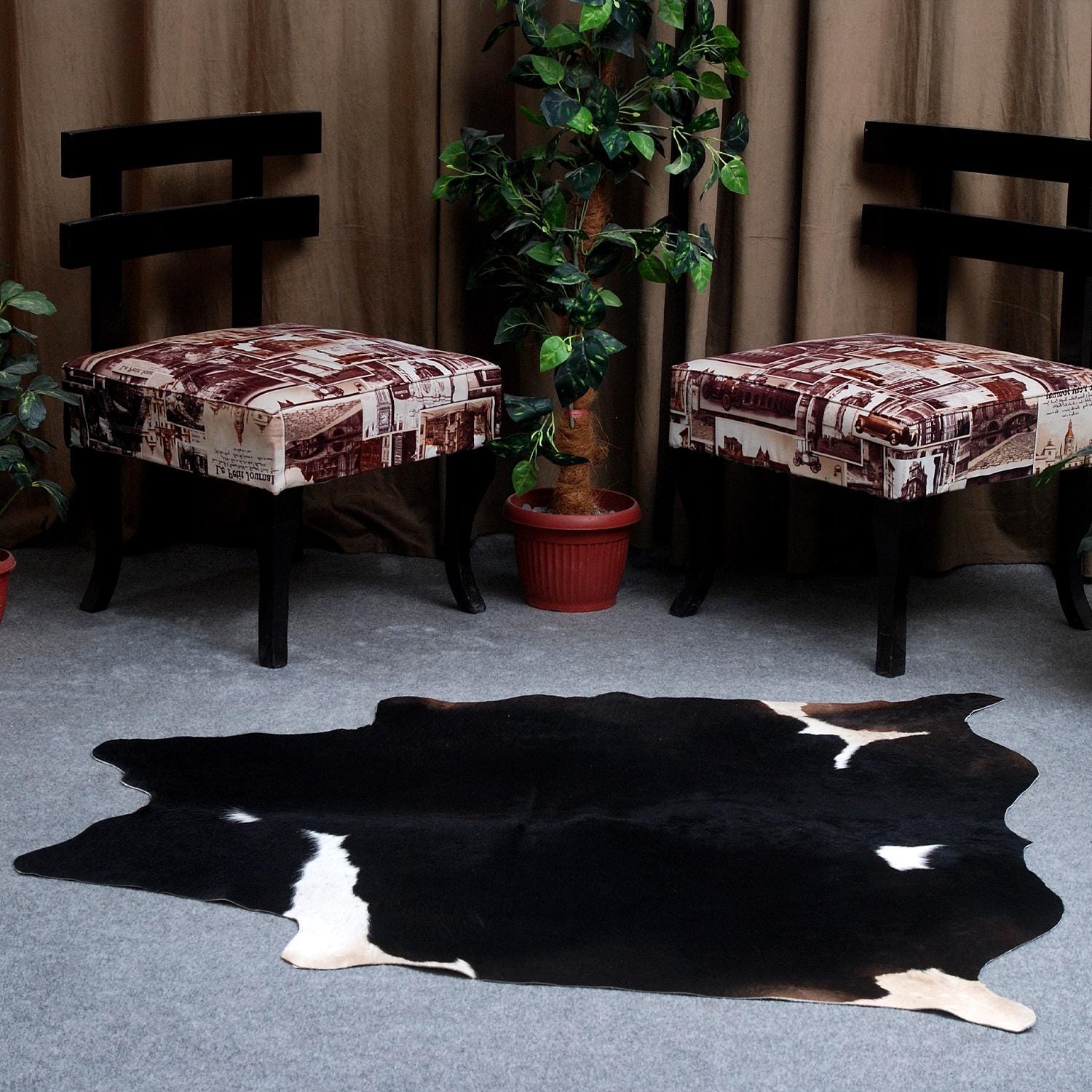 Luxurious Dark Brown & White Cowhide Rug for Elegant Lounge Décor - Hypoallergenic - Non-Slip Suede Back - Hand selected Premium Quality