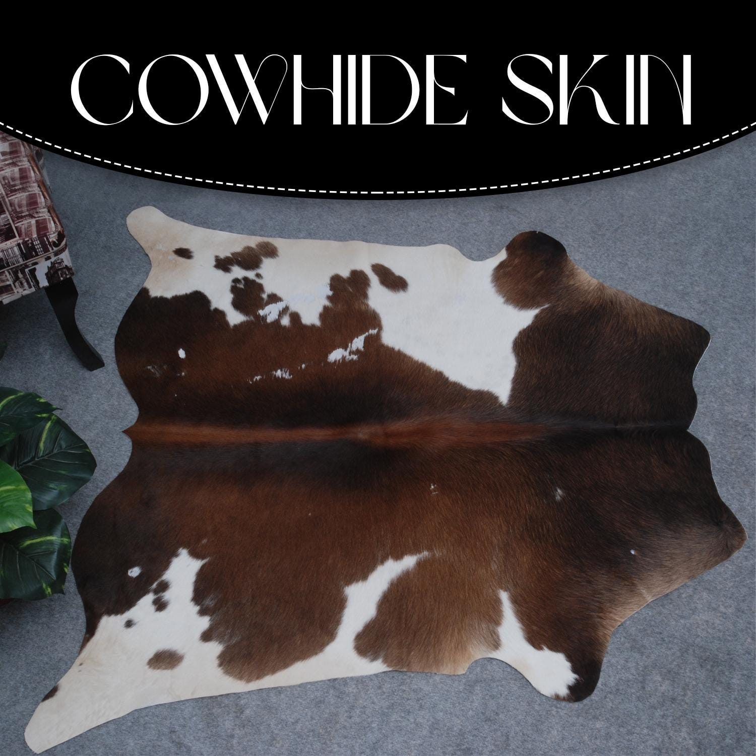 Luxurious Dark Brown & White Cowhide Rug - Hypoallergenic, Non-Slip, Non-Shedding - Hand selected Premium Hide - Free UK Shipping