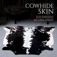 Luxurious Handcrafted Brown and White Cowhide Rug | Medium Size with Non-Slip Backing | Hypoallergenic and Unique Natural Beauty