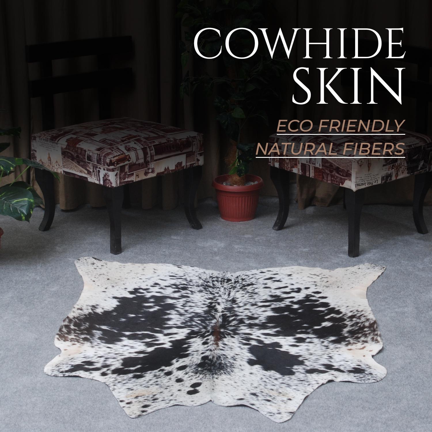 Luxury Handcrafted Brown and White Cowhide Rug - Hypoallergenic, Non-Slip Backing, Unique Natural Beauty, Durable and Versatile
