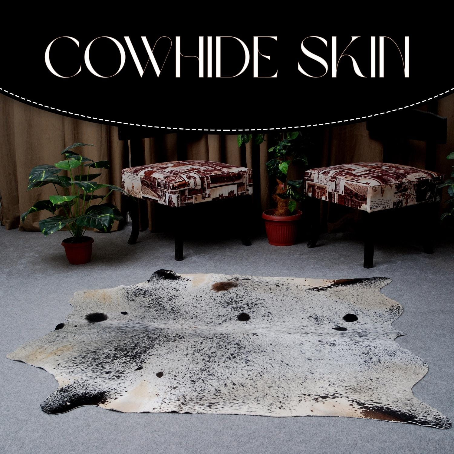 Luxury Grey and White Cowhide Rug - Hypoallergenic, Non-Slip, Non-Shedding, Unique Natural Beauty - Free Shipping across UK!