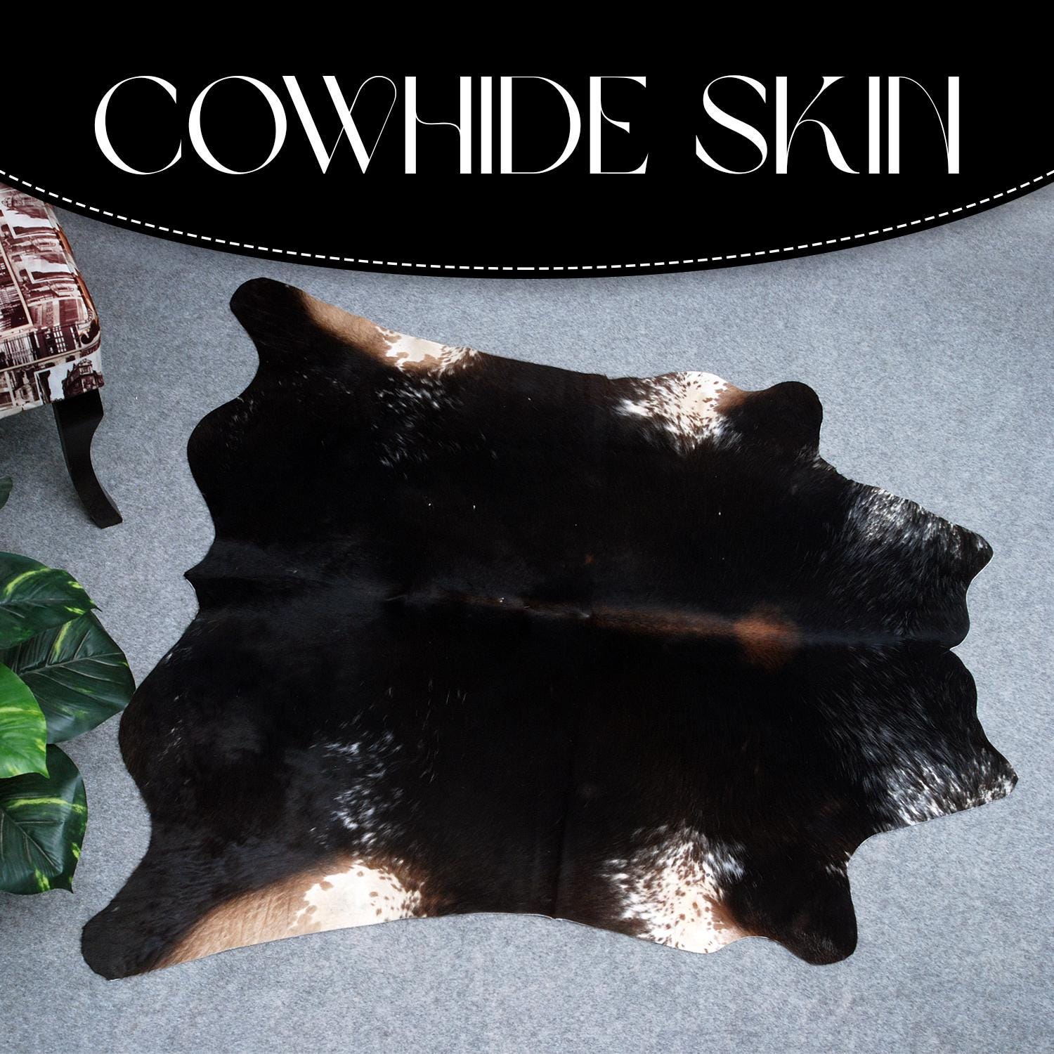 Exquisite Dark Brown & White Cowhide Rug | Hypoallergenic - Durable | Handcrafted Luxury with Unique Beauty | Medium Size Rug | Non-Slip