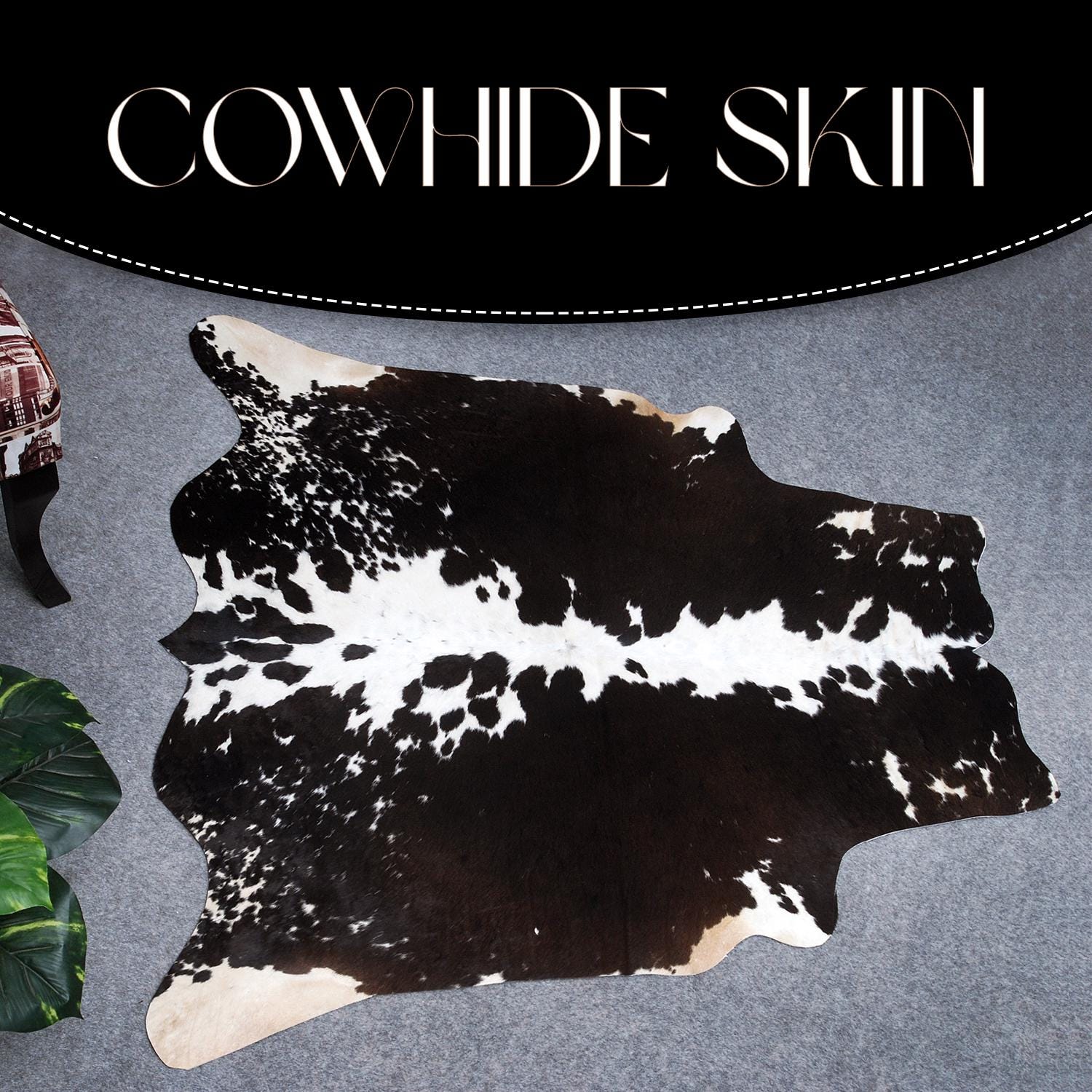 Luxurious Medium Dark Brown & White Cowhide Rug with Hypoallergenic Properties - Handcrafted Natural Animal Print Area Rug for Warmth
