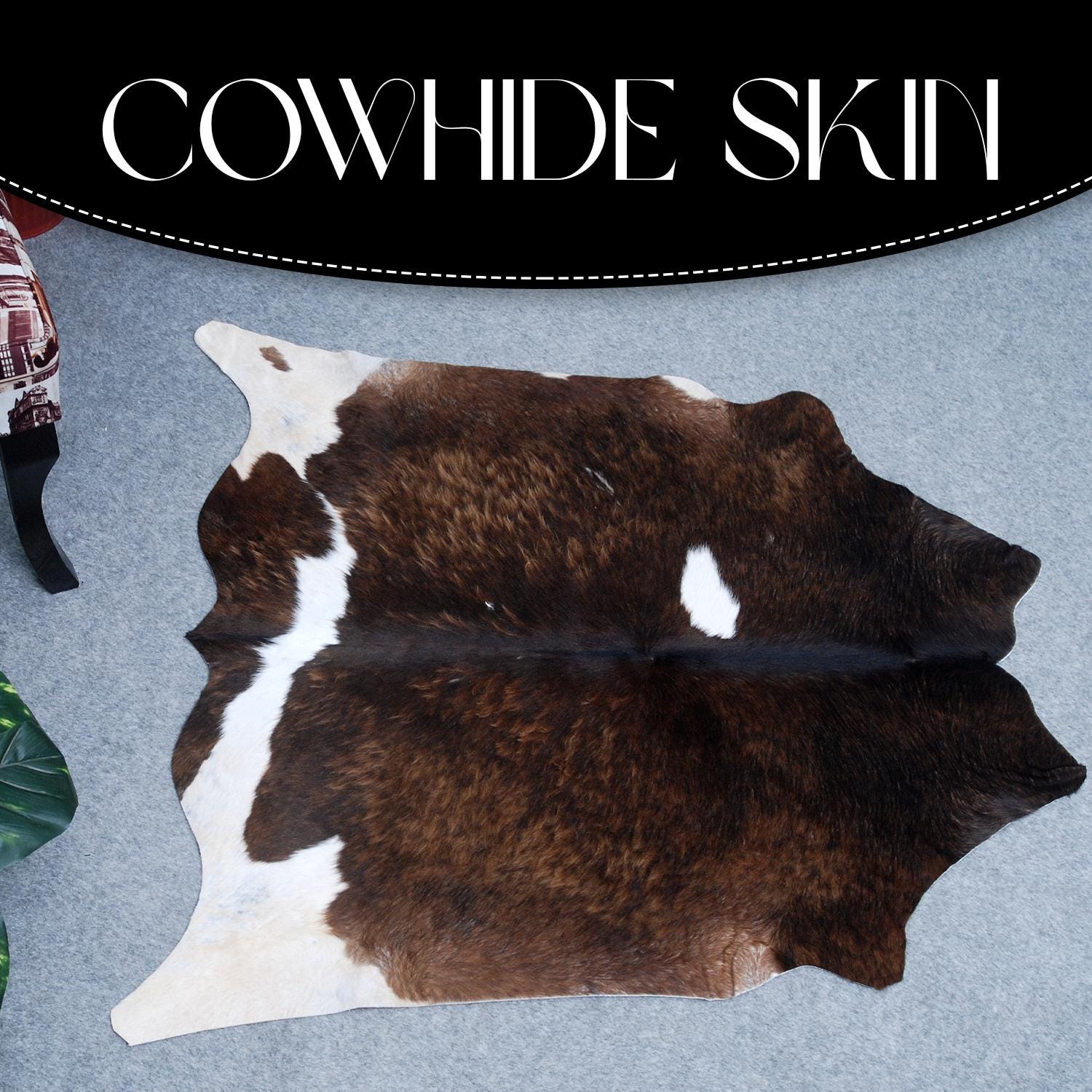 Natural Dark Brown and White Cowhide Rug - Hypoallergenic, Non Slippery, Non Shedding - Handcrafted Premium Hide - Free Shipping in UK