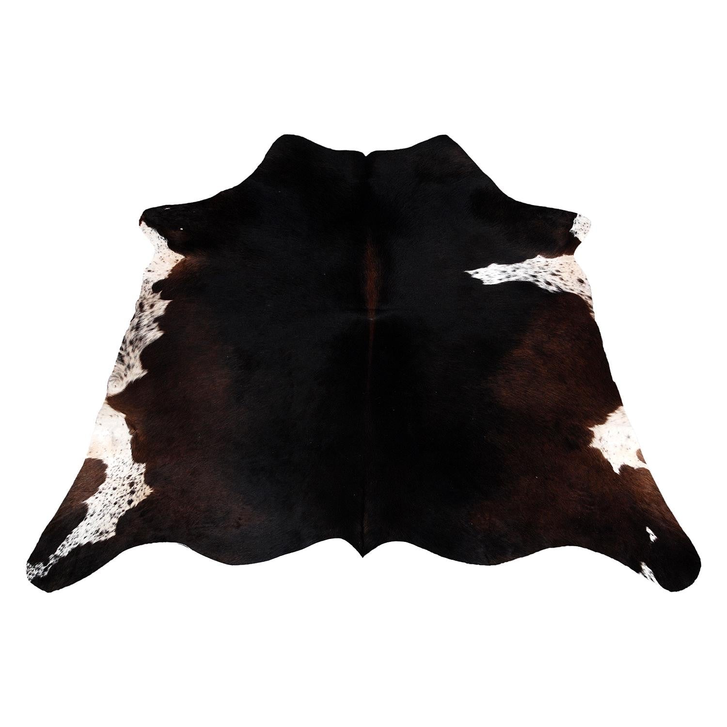 Luxurious Natural Dark Brown and White Cowhide Rug with Small Animal Print - Hypoallergenic, Non-Slip Suede Back, Non-Shedding - Handcrafted