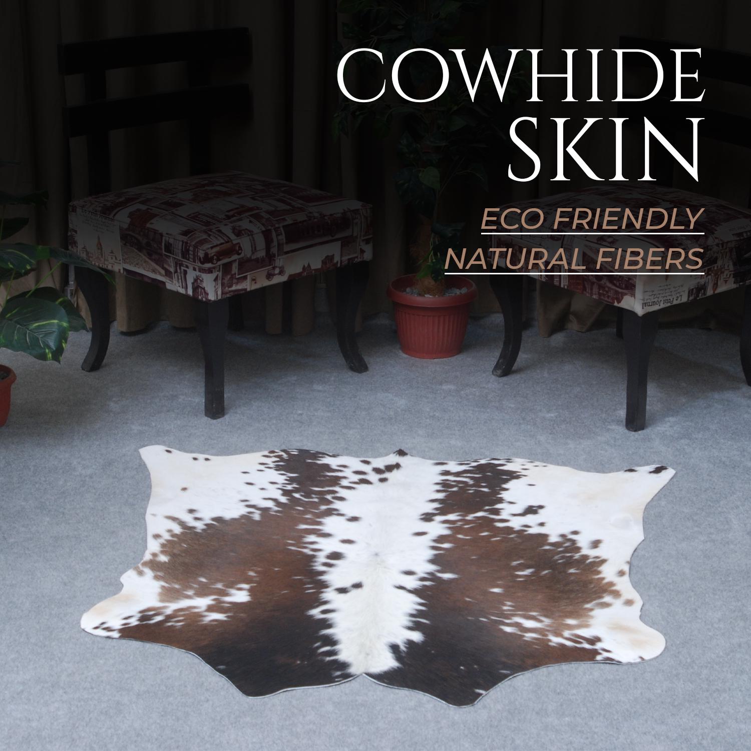 Luxurious Hypoallergenic Cowhide Rug with Non-Slip Suede Back - Small Animal Print Area Rug in Dark Brown and White