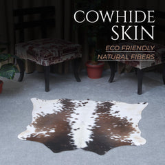 Luxurious Hypoallergenic Cowhide Rug with Non-Slip Suede Back - Small Animal Print Area Rug in Dark Brown and White