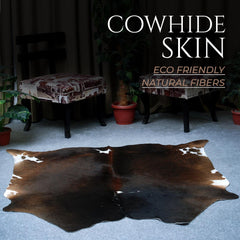 Elegant Dark Brown & White Cowhide Rug - Hypoallergenic, Non Slippery Suede Back, Handselected from Premium Hides - Free Shipping in UK