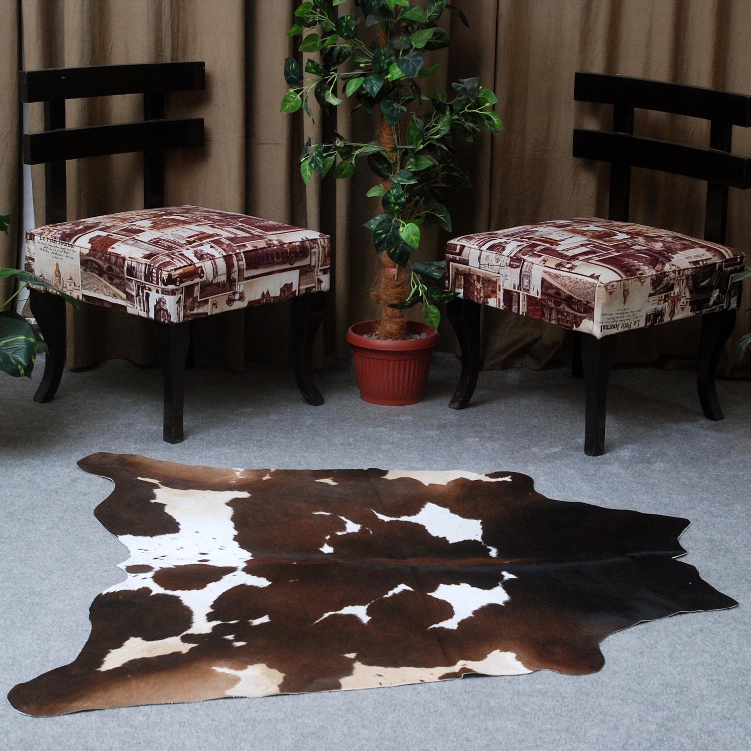 Handpicked Elegant Dark Brown & White Cowhide Rug - Luxurious Extra Large Area Rug for Bedroom Décor, Hypoallergenic and Non-Slippery