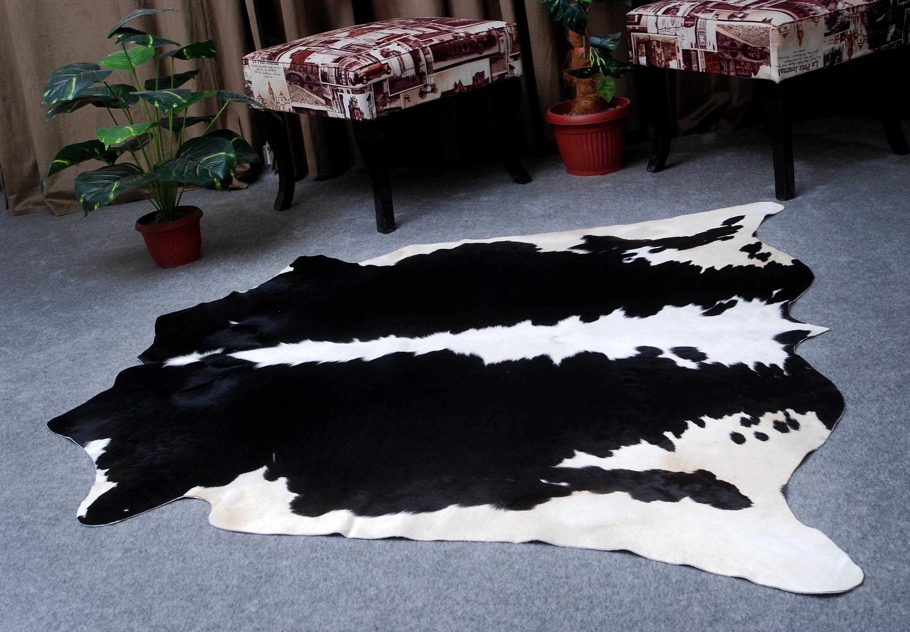 Luxurious Black & White Cowhide Rug | Large Spotted Hair Rug for Bedroom/Living Room | Hypoallergenic - Non-Slip Suede Back | Unique Natural