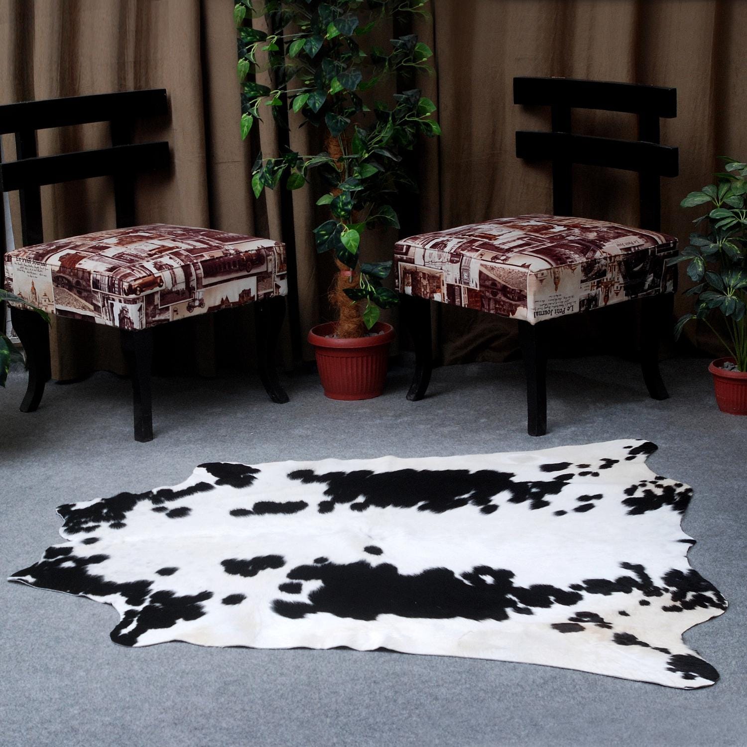Luxurious Brown & White Cowhide Rug for Bedroom - Living Room - Hypoallergenic, Non-Slip, Non-Shedding, Durable - Versatile Area Rug