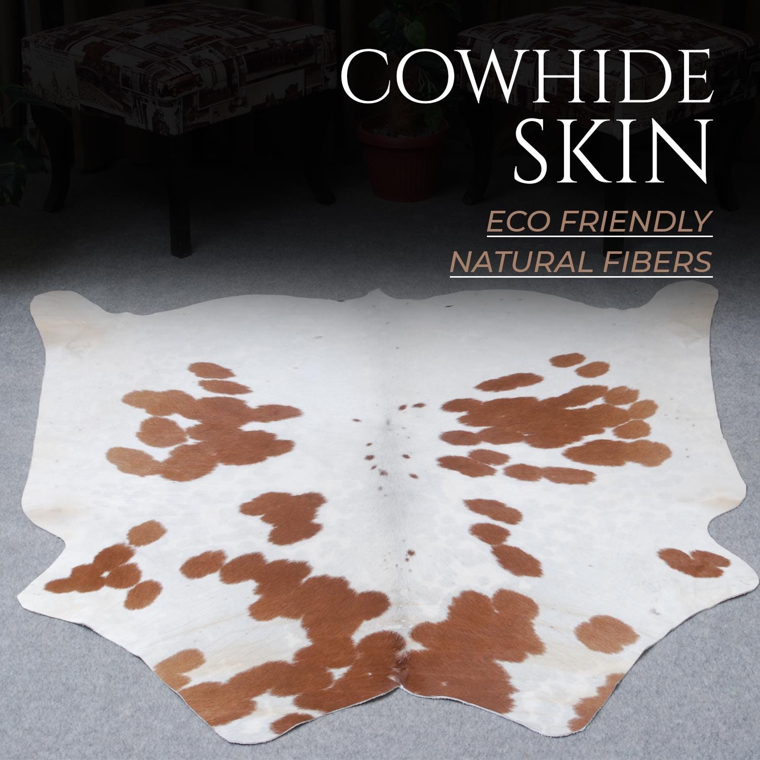 Luxury Brown & White Cowhide Rug for Bedroom - Living Room - Hypoallergenic, Non-Slip, Non-Shedding - Top Quality - Free Shipping in UK