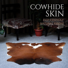 Luxury Handcrafted Brown and White Cowhide Rug - Hypoallergenic, Non-Slip, Unique Beauty - Perfect for Living Room or Bedroom