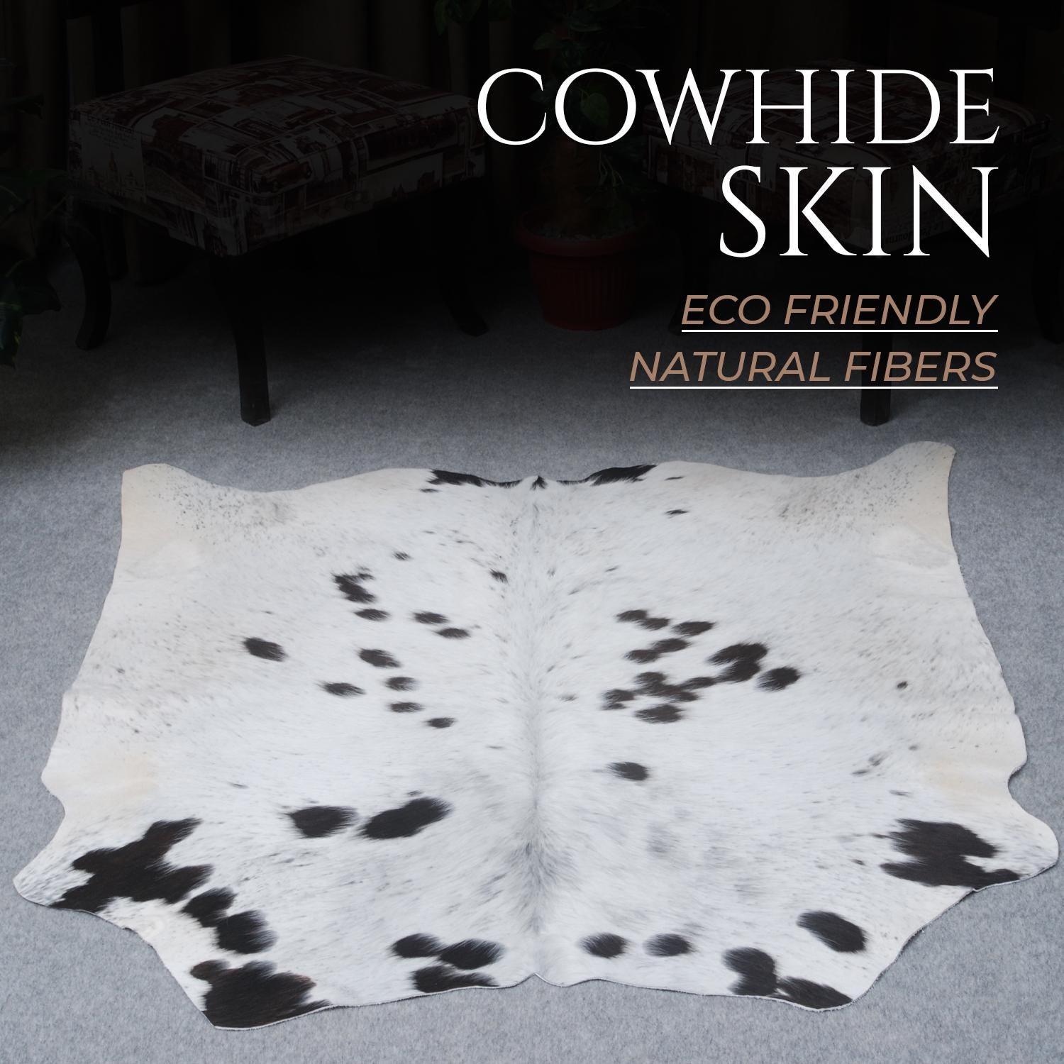 Luxurious Handcrafted Brown and White Cowhide Rug with Non-Slip Backing - Hypoallergenic, Unique Beauty for Bedroom/Living Room - Durable