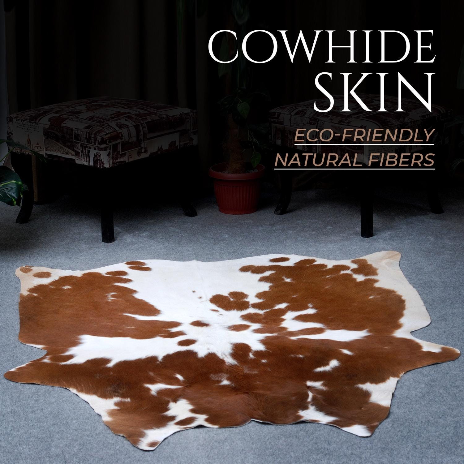 Luxurious Brown and White Cowhide Rug | Large Size | Hypoallergenic & Non-Slip Back | Natural Pattern | Free Shipping - UK | Top Quality!