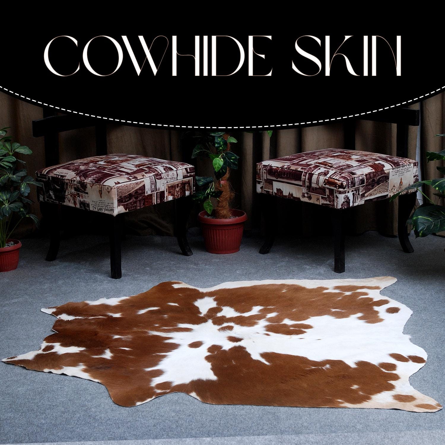 Luxurious Brown and White Cowhide Rug | Large Size | Hypoallergenic & Non-Slip Back | Natural Pattern | Free Shipping - UK | Top Quality!