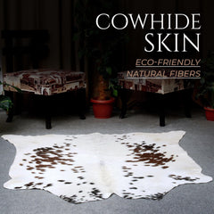 Luxurious Brown & White Cowhide Area Rug | Exotic Animal Skin Carpet for Home Decor | Hypoallergenic - Non-Slip | Large Size - Free UK