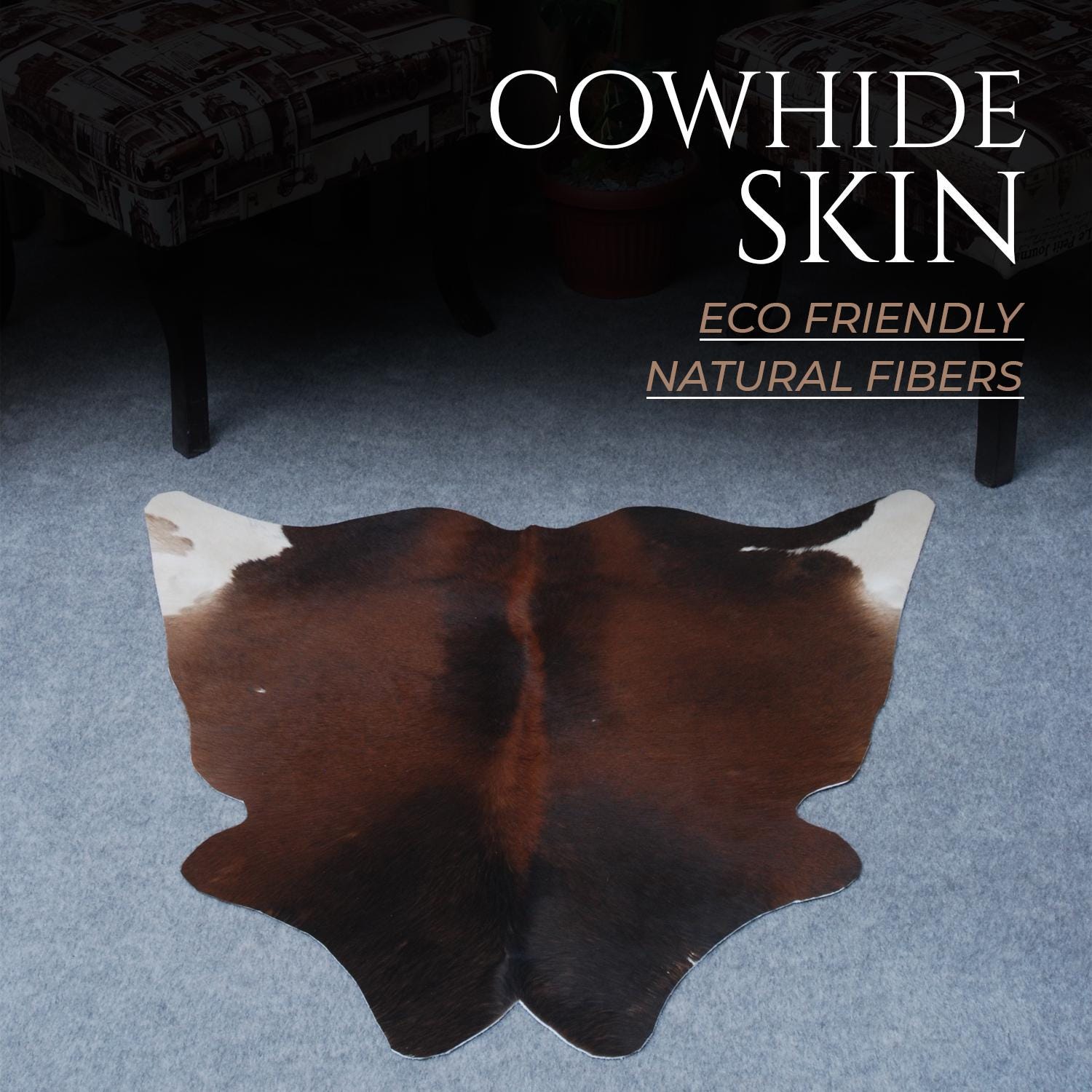 Luxurious Natural Cowhide Rug in Dark Brown and White Animal Print, Small Area Rug with Hypoallergenic, Non-Slip Back - Free Shipping