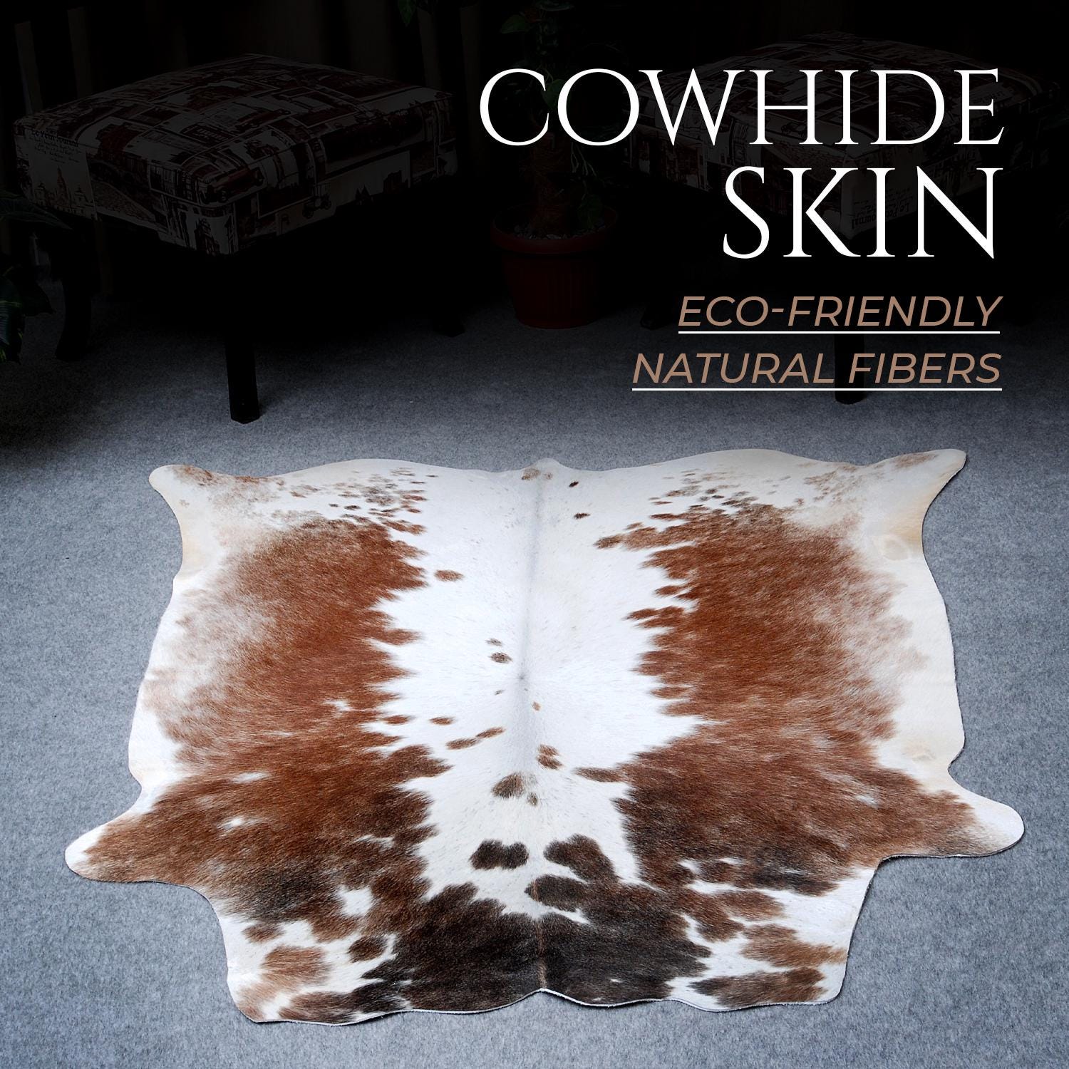 Luxury Black and White Cowhide Rug | Hypoallergenic | Non-Slip Suede Backing | Handcrafted | Unique Beauty | Durable & Versatile