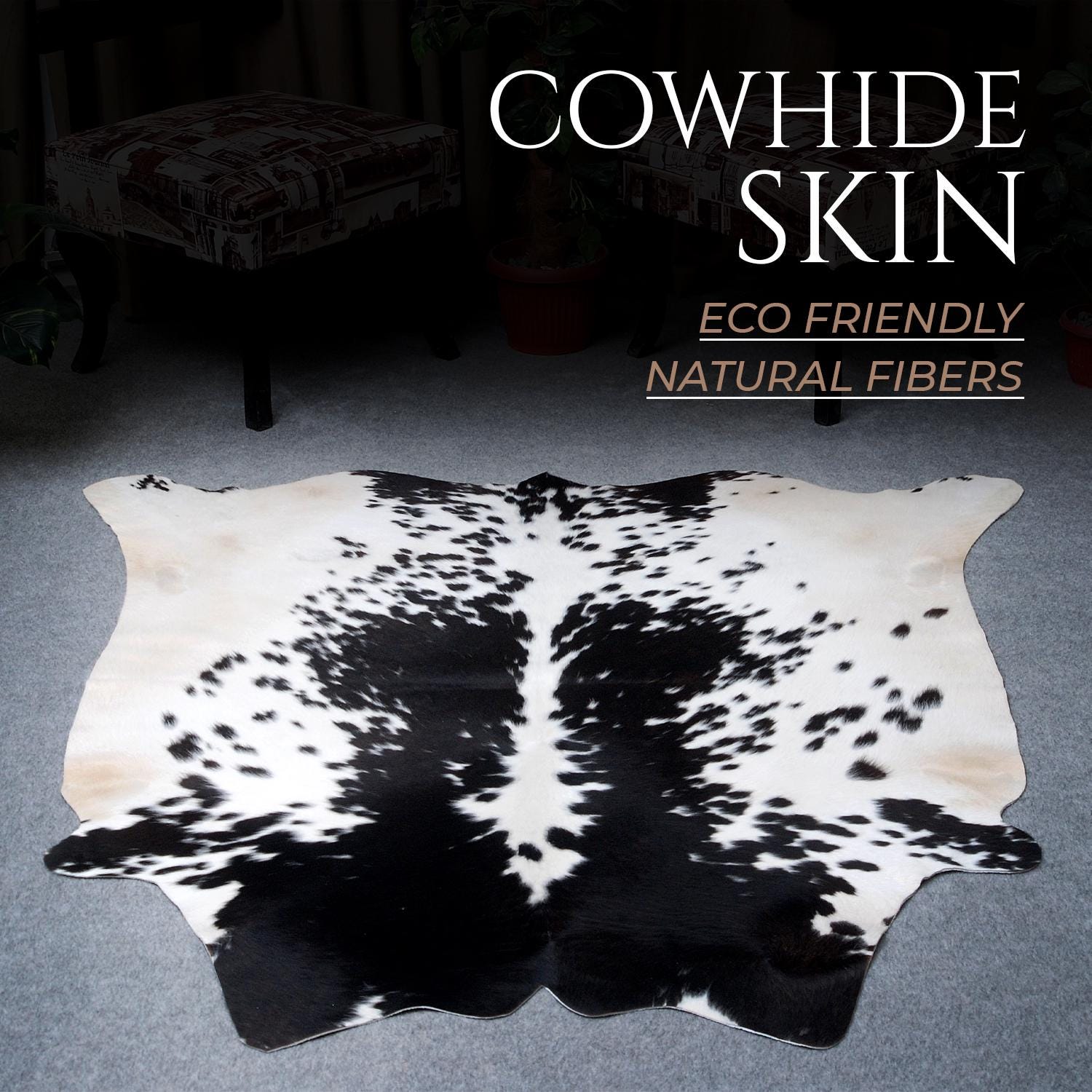 Luxurious Black & White Cowhide Rug - Large Natural Centerpiece Decor - Hypoallergenic, Non-Slip, Non-Shedding - Unique Animal Print Beauty