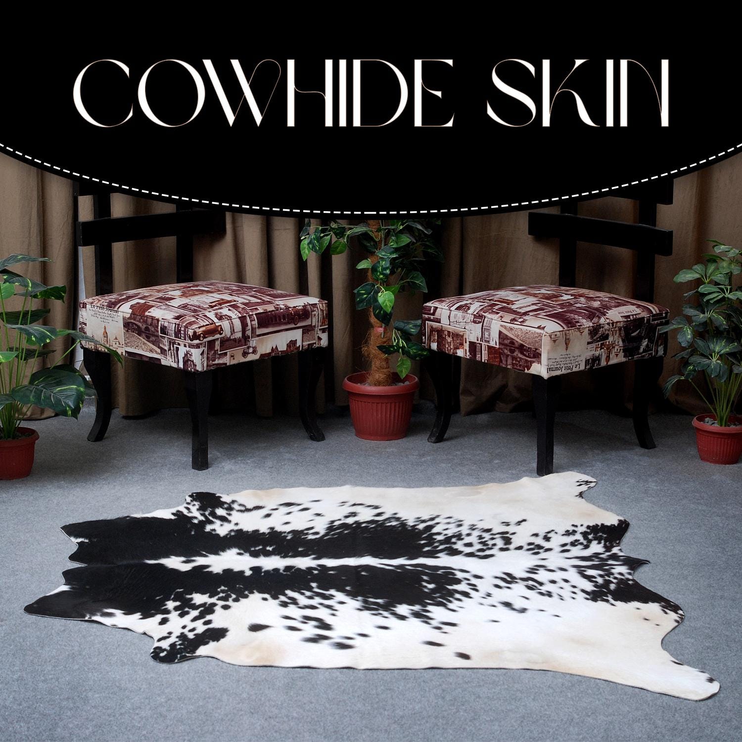 Luxurious Black & White Cowhide Rug - Large Natural Centerpiece Decor - Hypoallergenic, Non-Slip, Non-Shedding - Unique Animal Print Beauty