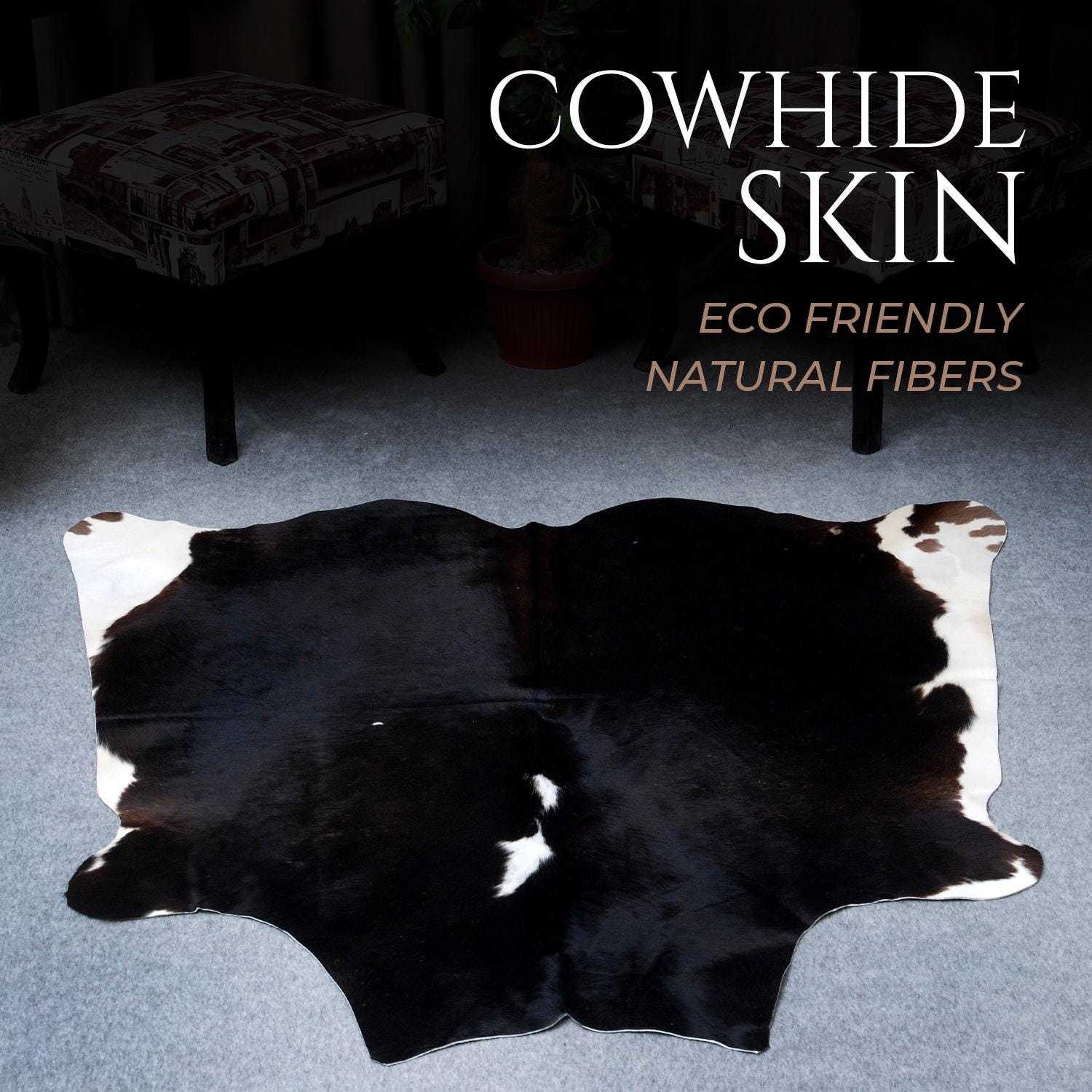 Luxurious Handcrafted Black & White Cowhide Rug - Hypoallergenic, Durable, and Unique Beauty for Modern Home Decor