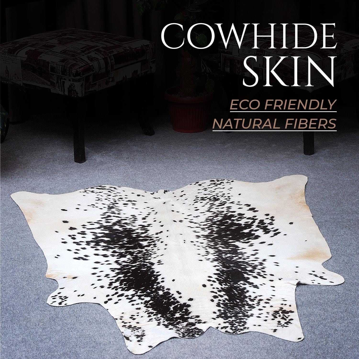 Luxury Black & White Cowhide Rug - Hypoallergenic, Handcrafted, Unique Beauty - Modern ECO Friendly Area Rug for Home Décor
