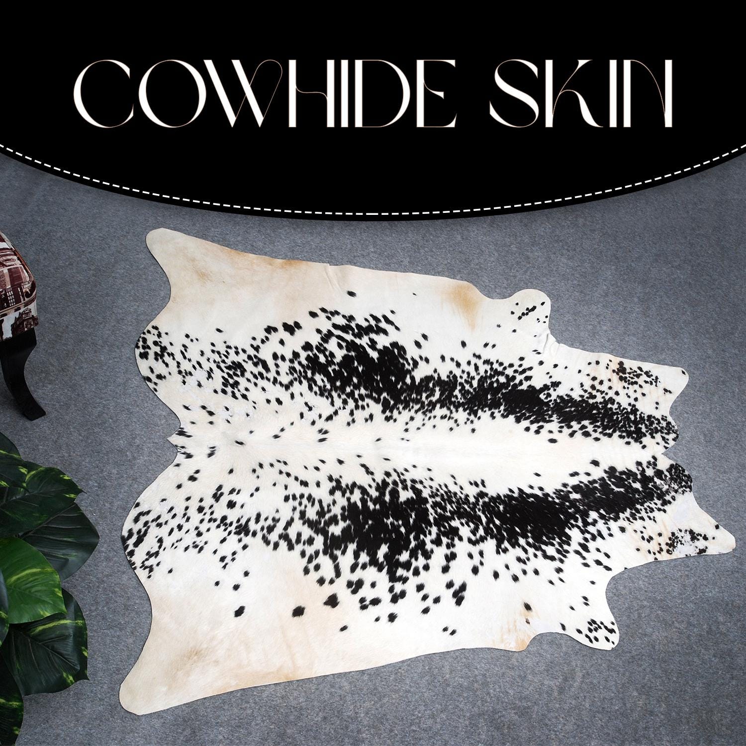 Luxury Black & White Cowhide Rug - Hypoallergenic, Handcrafted, Unique Beauty - Modern ECO Friendly Area Rug for Home Décor