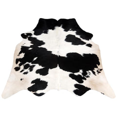 Luxurious Black and White Cowhide Rug with Non-Slip Backing - Hypoallergenic, Handcrafted Medium Salt & Pepper Hair on Hide for Home Décor