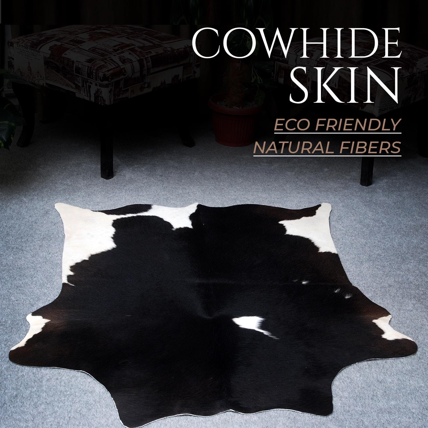 Luxury Black and White Cowhide Rug - Hypoallergenic Hair on Salt & Pepper Rug for Home Décor - Durable, Versatile, Handcrafted Beauty