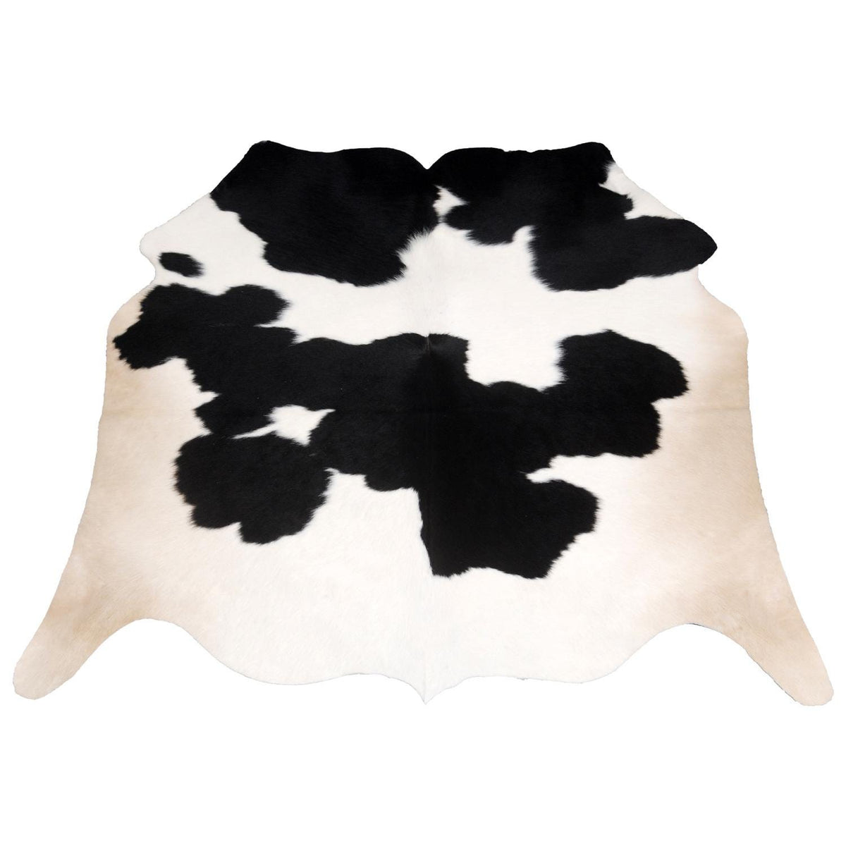 Luxurious Handcrafted Black and White Cowhide Rug - Hypoallergenic, Non-Slip Backing, Unique Markings - Durable and Versatile Home Decor
