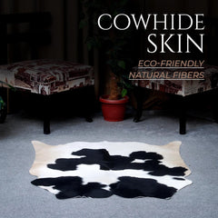 Luxurious Handcrafted Black and White Cowhide Rug - Hypoallergenic, Non-Slip Backing, Unique Markings - Durable and Versatile Home Decor