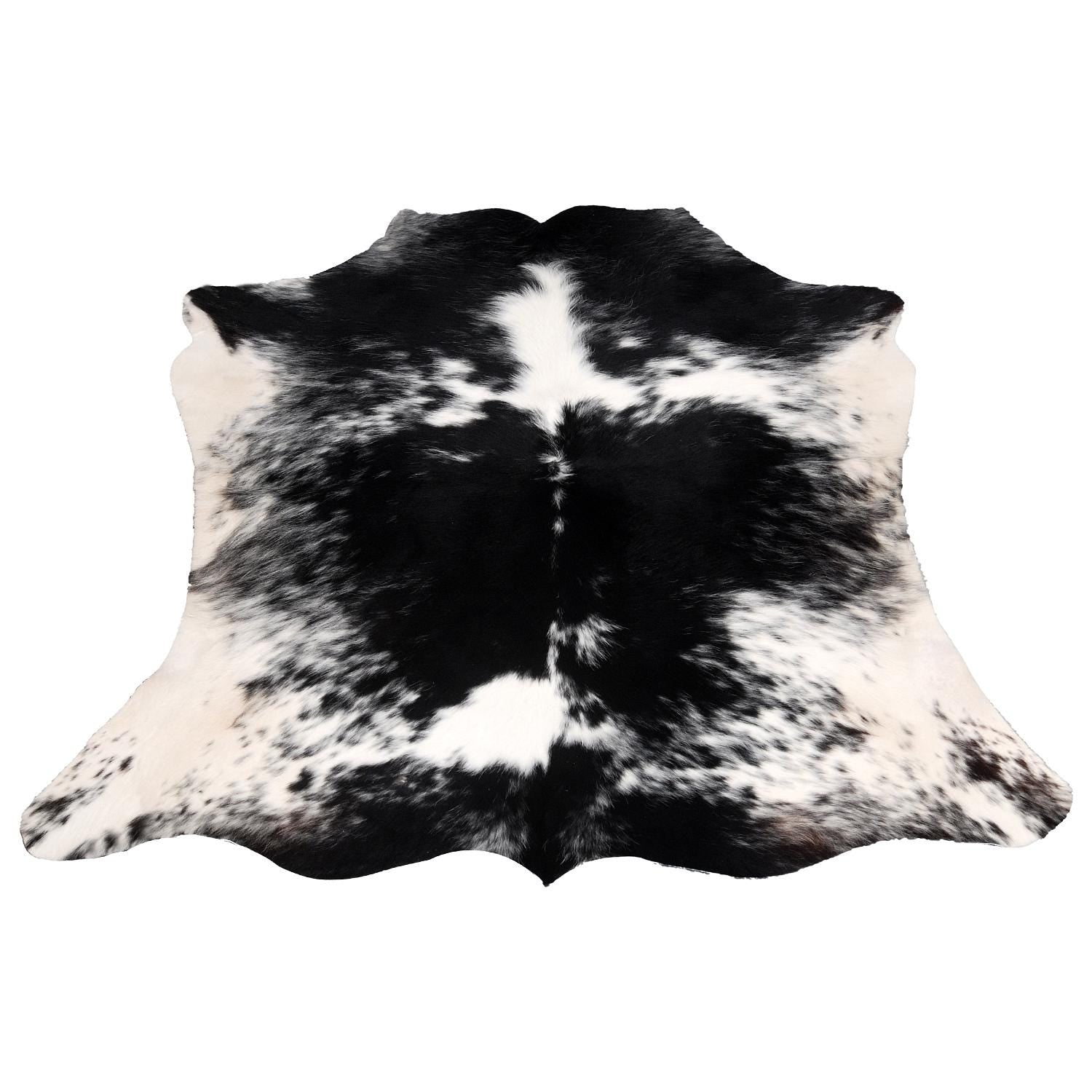 Luxurious Small Black and White Hair on Salt & Pepper Cowhide Rug - Handcrafted Hypoallergenic Home Décor Accent