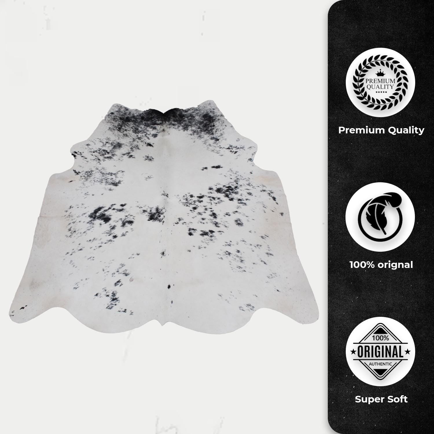 Luxury Black and White Cowhide Rug with Hair Animal Pattern - Medium Size, Handcrafted Hypoallergenic Rug for Rustic Charm and Durability
